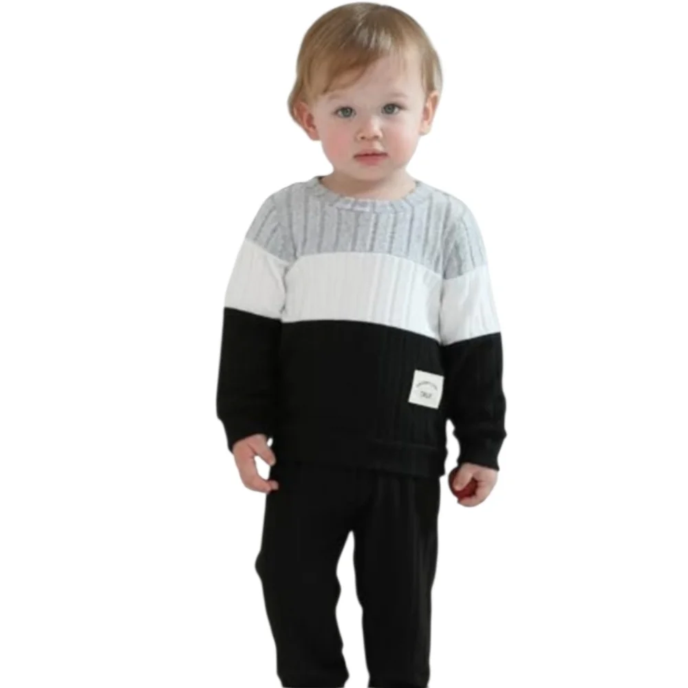 Toddler Boys 2PC Autumn Knit Long Sleeve Top with Elastic Waistband Ribbed Pants